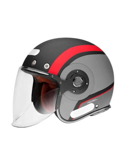 Capacete Aberto SMK Retro Jet Rebel Preto e Vermelho MA263