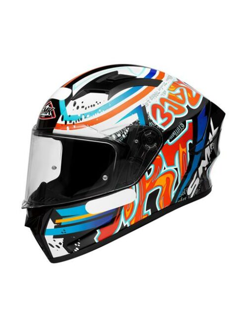 Capacete Fechado SMK Stellar Graffiti Preto, Laranja e Vermelho GL237