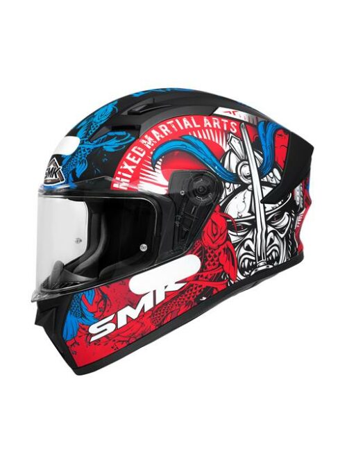Capacete Fechado SMK Stellar Samurai Preto, Azul e Vermelho MA253