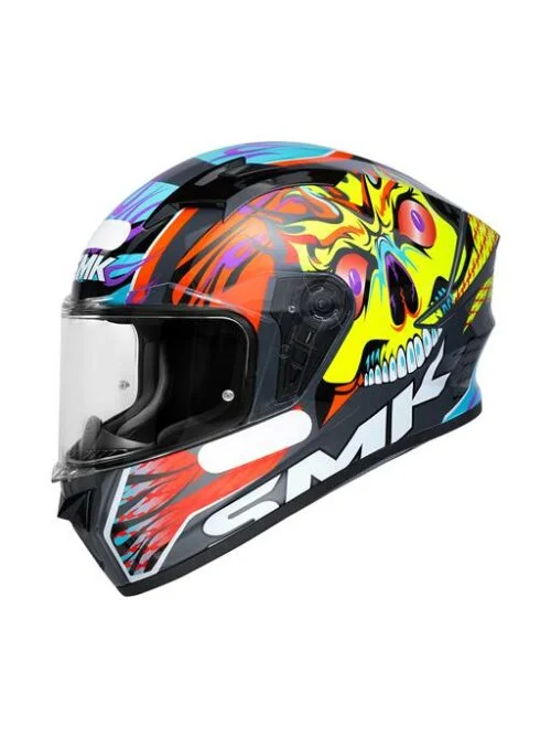 Capacete Fechado SMK Stellar Skull Cinza, Laranja e Amarelo GL647