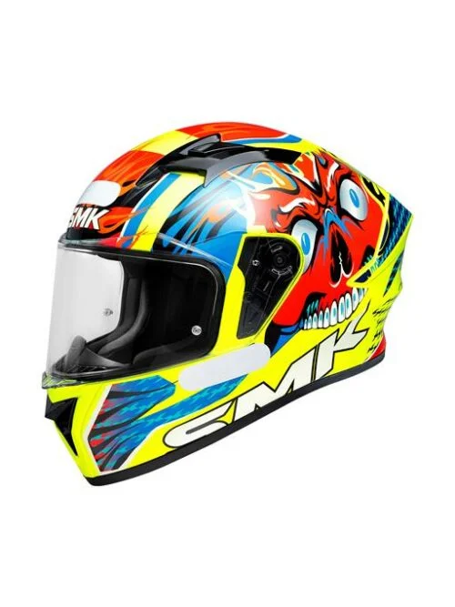 Capacete Fechado SMK Stellar Skull Amarelo, Vermelho e Azul GL435