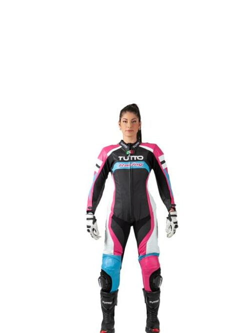 Macacão Tutto Racing Lady 1 Peça Rosa/Azul/Preto/Branco